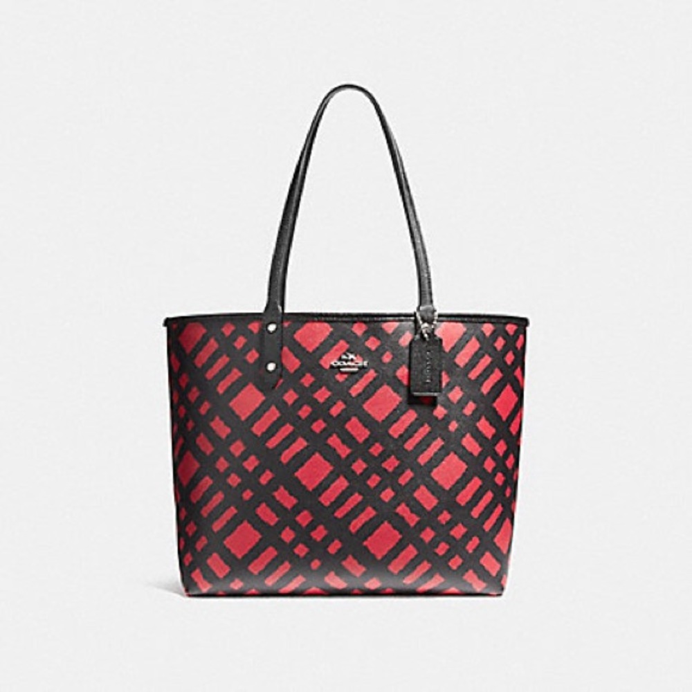 Coach F22247 Reversible Tote with Plaid Print